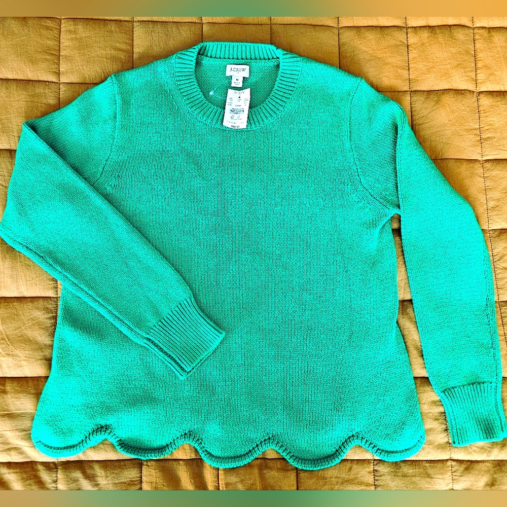 NWT J Crew Women's Vibrant Green Crew Neck Sweater sz Medium
